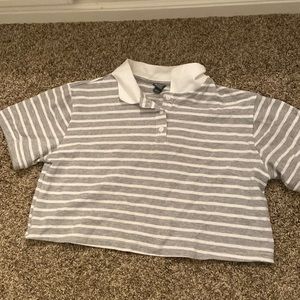 Grey and White striped crop top with a collar